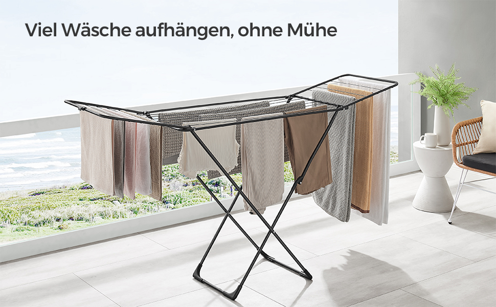 SONGMICS Сушарка для білизни, розкладна, стаціонарна, для дому та вулиці, біла LLR540W01 (Чорний)