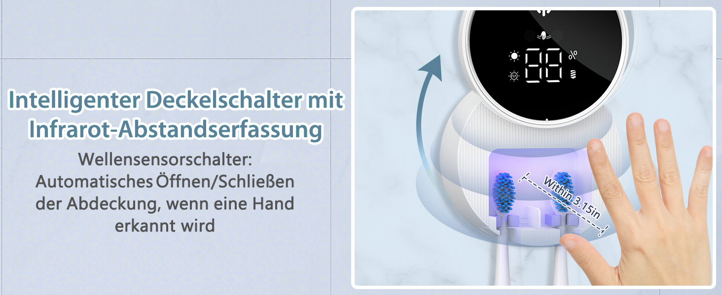 Тримач для зубних щіток з УФ дезінфекцією, електричний, з сушкою та LED-дисплеєм, перезаряджуваний, настінний, 2 слоти