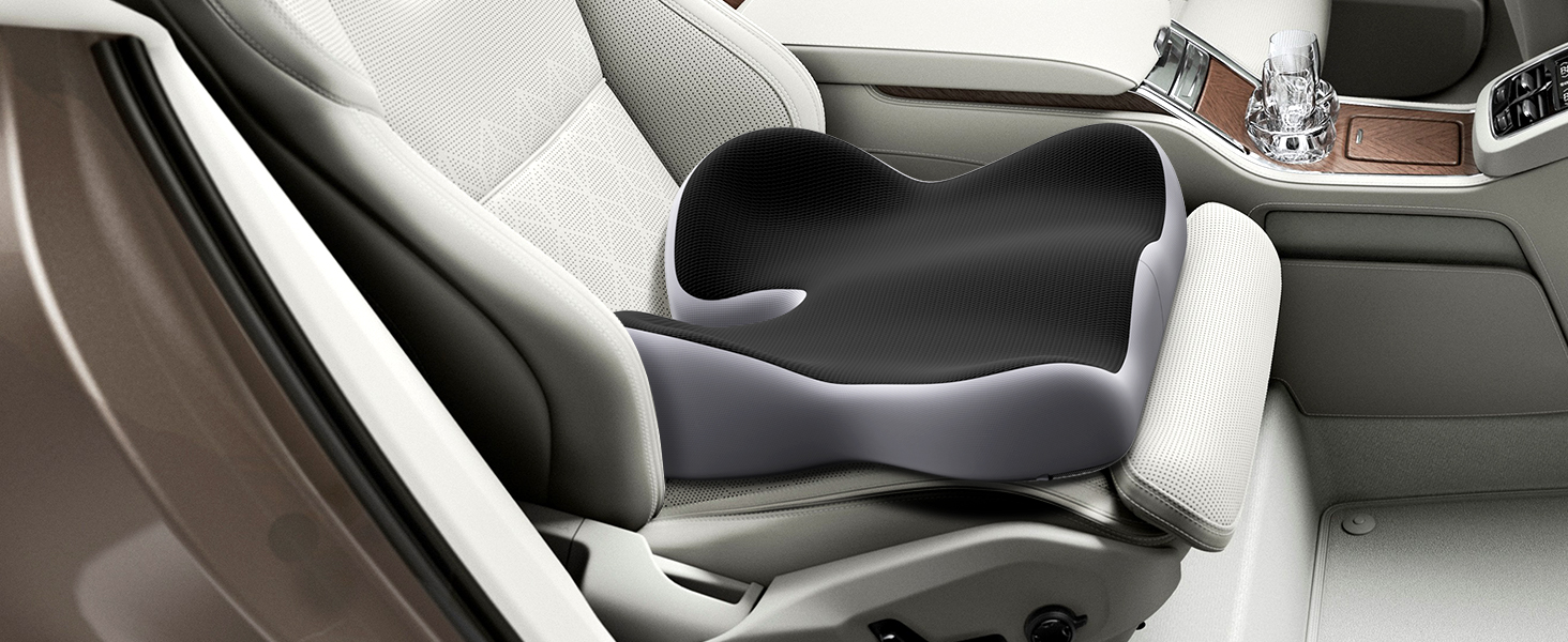 Ортопедична подушка для сидіння Benazcap з Memory Foam - для офісного крісла, автомобіля, інвалідного візка. Зменшує біль у куприку. Чорний/Сірий колір