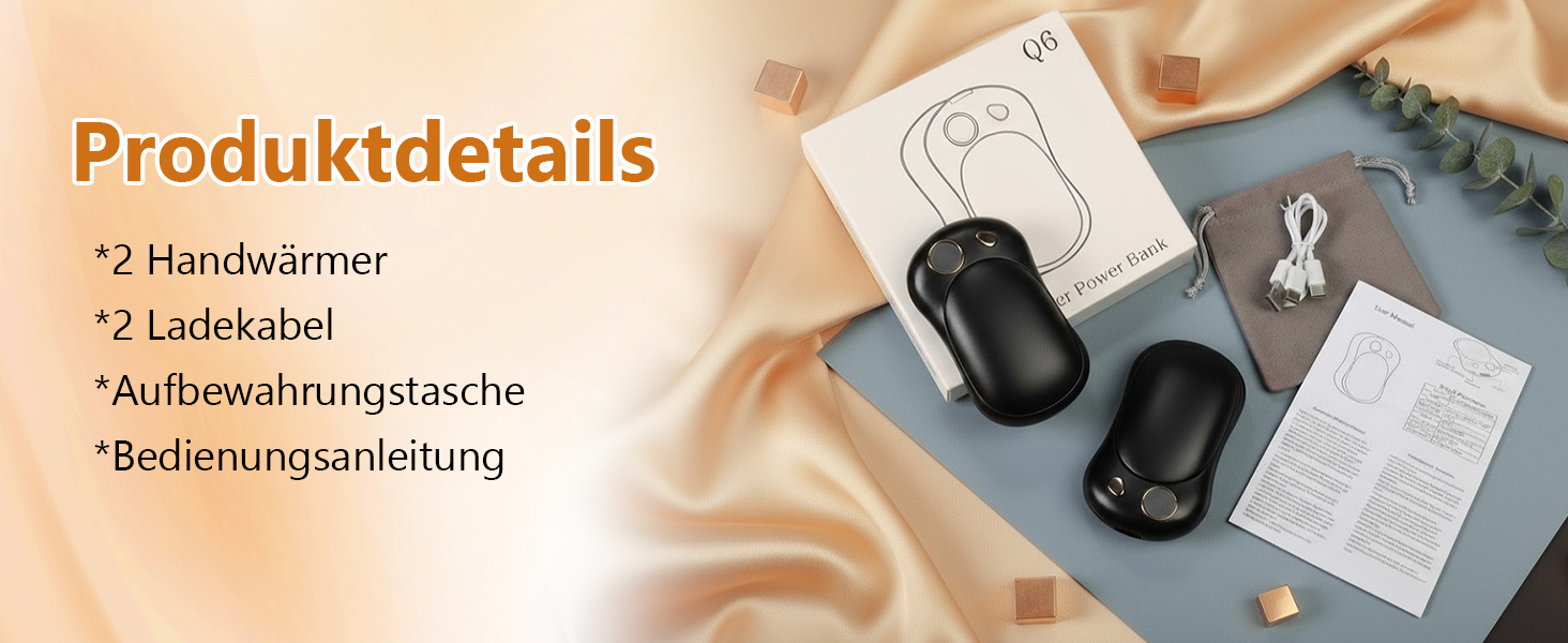 OKYUK Електричні грілки для рук 2 шт. з магнітним кріпленням, 5000 мАг, Powerbank, 3 режими, для кемпінгу та подарунків, чорний