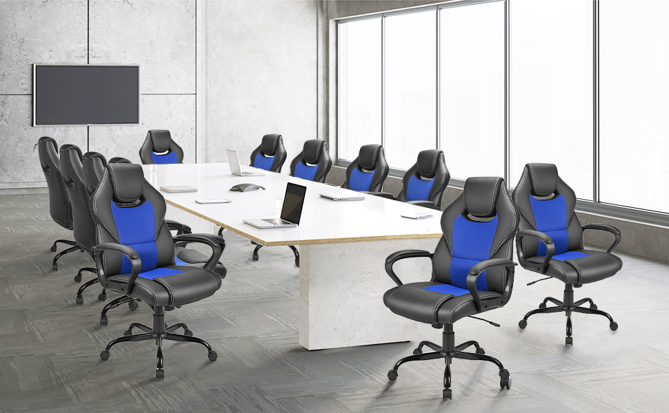 Офісне крісло BASETBL для роботи та ігор, ергономічне, з PU шкірою, 150 кг, блакитне