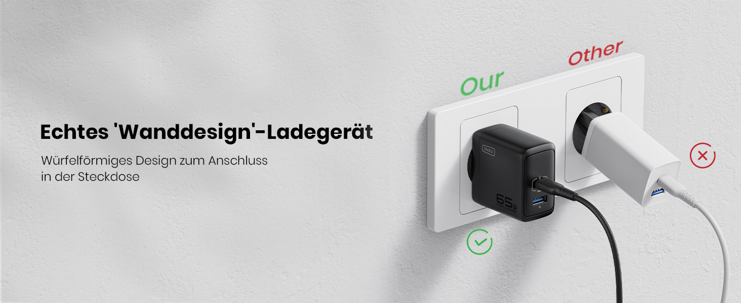 Зарядний пристрій INIU 65W USB-C + USB-A GaN, мережевий адаптер для MacBook, iPad, iPhone, Samsung Galaxy, Pixel - червоний