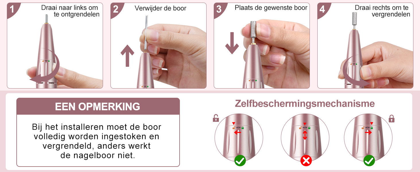 Електрична машинка для манікюру Urbuti 11 в 1, 35000 об/хв, USB, рожева. Набір для професійного манікюру з фрезерами для гелю та лаку
