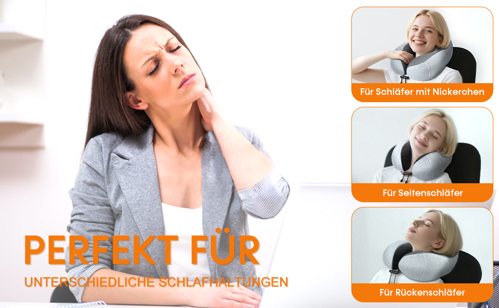 Подушка для шиї у літак - подушка для подорожей з регулюванням Memory Foam - подушка-вишенка з м'яким, дихаючим чохлом - ідеально для кемпінгу, офісу, авто, літака, подушка для сну (Сірий)