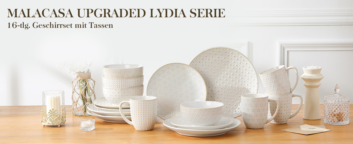 Набір кавових чашок з блюдцем MALACASA, 8 предметів, на 4 персони, керамічний сервіз, об'єм 180 мл, для кави, чаю, десертів, бежевий