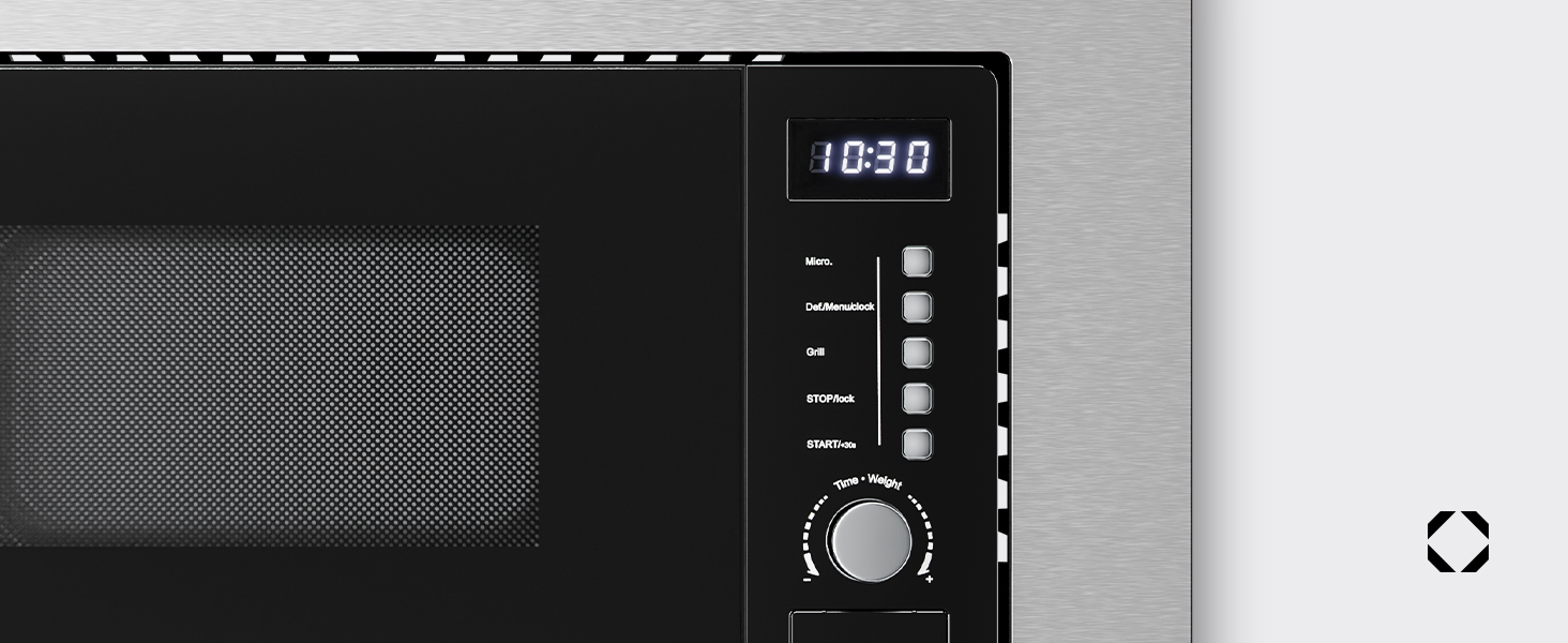 Мікрохвильова піч Klarstein Verosteel вбудована 60 см з грилем – 20L, 700W, 8 програм, сенсорне керування, нержавіюча сталь, функція розморожування, LED-підсвічування