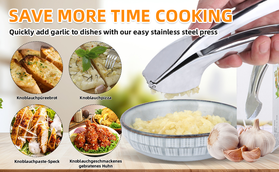 Преміум-прес для часнику: міцний, довговічний, з полірованою поверхнею. Легке подрібнення часнику та імбиру. Не потребує очищення. Ідеально підходить для дрібних інгредієнтів.