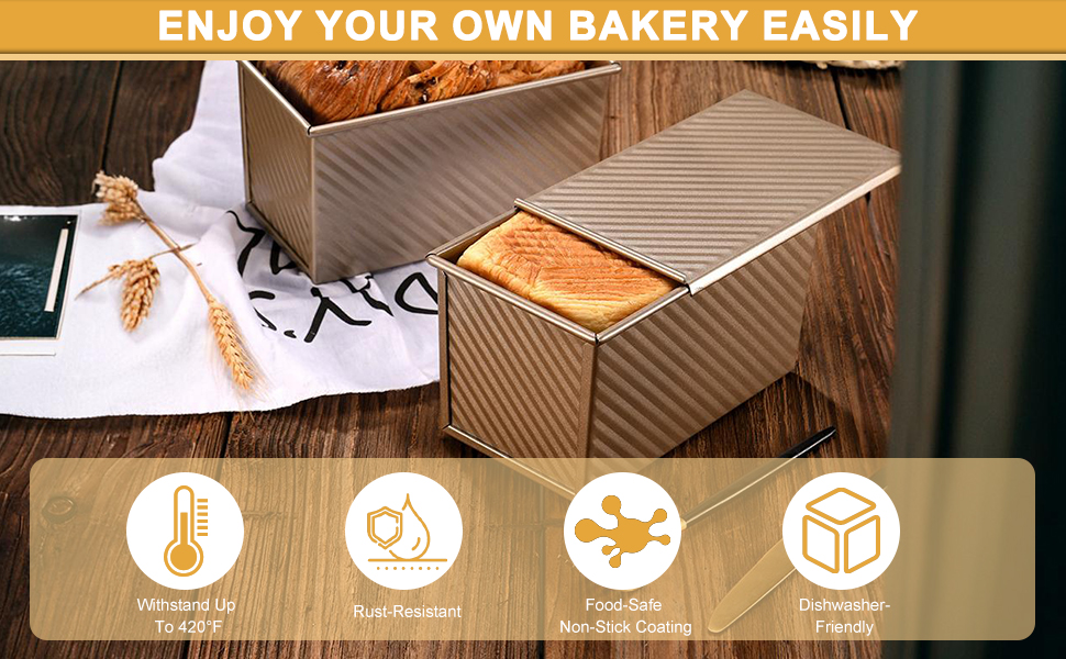 Набір форм для випічки хліба Lafo Toastbrot з кришкою, рожеве золото – форма для тостів та хліба зі скребком
