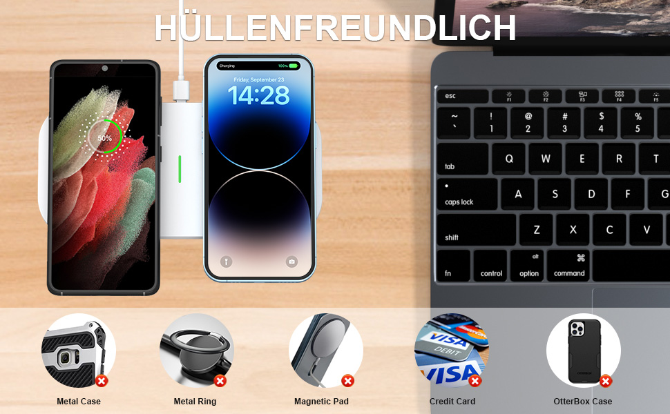 Бездротовий зарядний пристрій JoyGeek 2-в-1, 15W, для iPhone та Samsung, білий