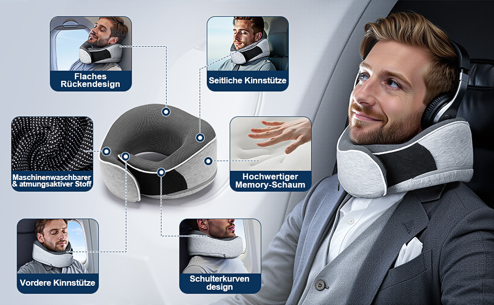 Подушка для шиї у подорожах: ортопедична, з memory foam, для дорослих та дітей, з маскою для сну та навушниками, якісний чохол