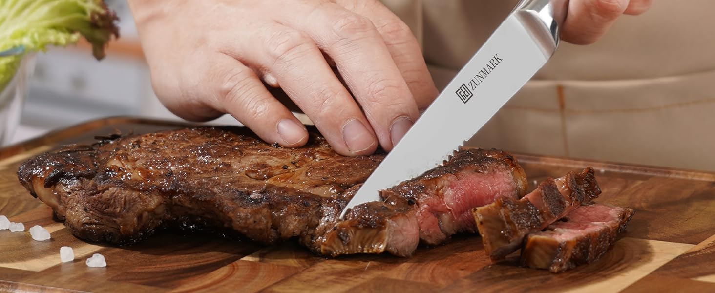 13-Piece Premium Stainless Steel Knife Block Set with Magnetic Storage - Ergonomic Handles, Kitchen Chef's Knife Set, Acacia Wood Block with Leather Strap