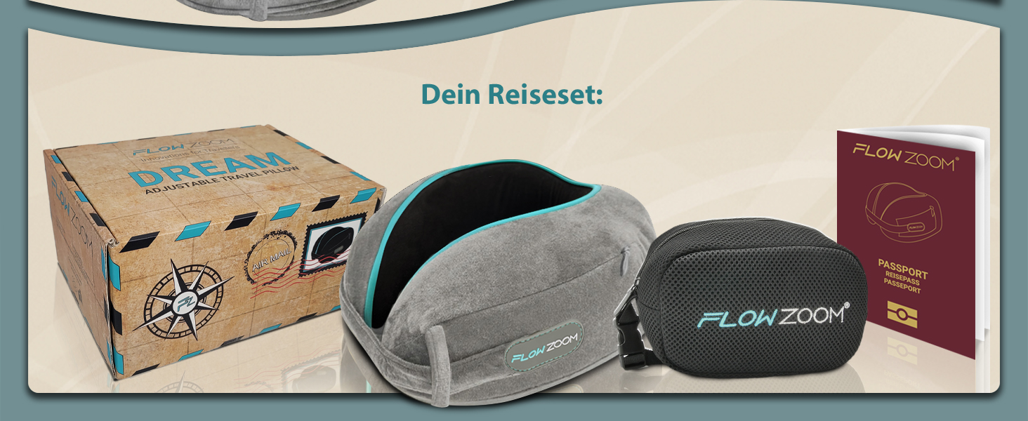 Подушка для шиї FlowZoom Dream Pro з додатковою бічною підтримкою та регульованим липучкою кріпленням - подушка для подорожей в літак з піною з пам'яті - з чохлом та подарунковою упаковкою - Сірий