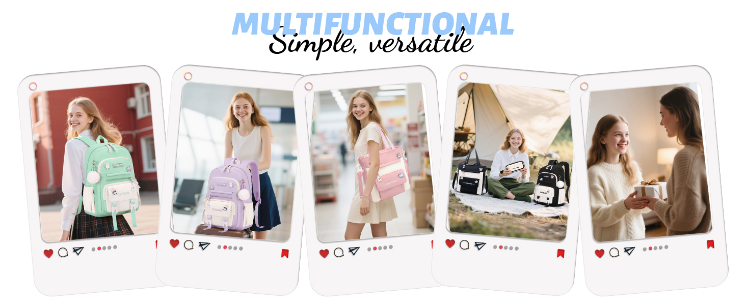 Рюкзак Tanou для дівчаток, шкільний набір: рюкзак, сумка через плече та пенал. Шкільний рюкзак для підлітків, casual, блакитний.