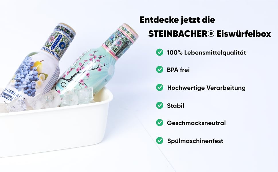 STEINBACHER® Premium Ice Cube Box | Large Ice Cube Container + Silicone Ice Cube Tray in Tested Food Grade Quality (Set) BPA-Free & Dishwasher Safe - Perfect for Drinks & Baby Food (Arctic Blue)