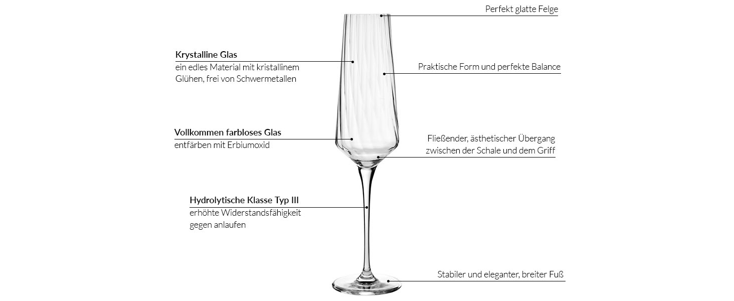 Набір келихів для шампанського Krosno Kristall, 4 шт, 200 мл – елегантні келихи для шампанського та просекко, сучасний дизайн, скло без свинцю, придатні для миття в посудомийній машині