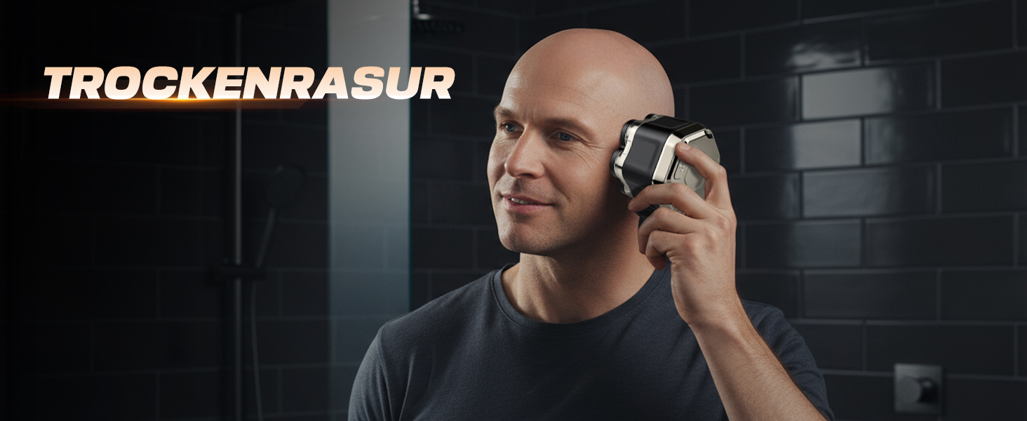 Електрична бритва для голови Glatzenrasierer Herren 7D з LED дисплеєм, водонепроникна (IPX5), чорна