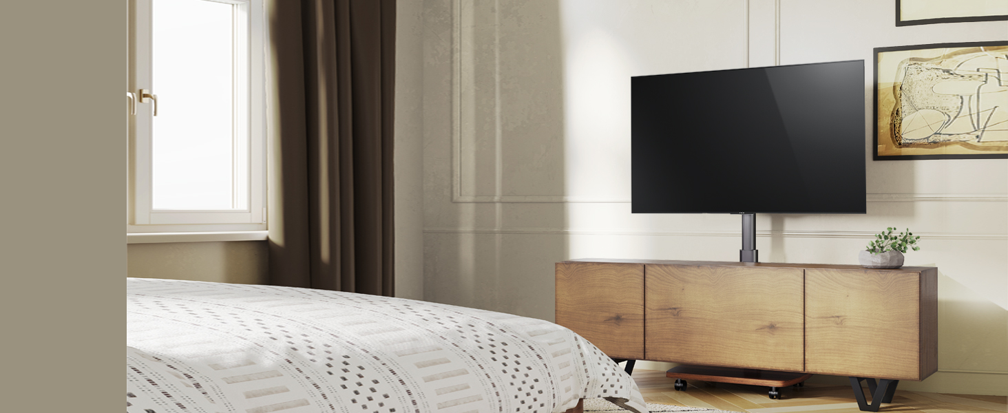 AOKCOS Rolling TV Stand with Shelf - Adjustable Height & Swivel - Fits 43-75 inch TVs (up to 50kg) - VESA 600x400mm - White & Natural Wood Finish