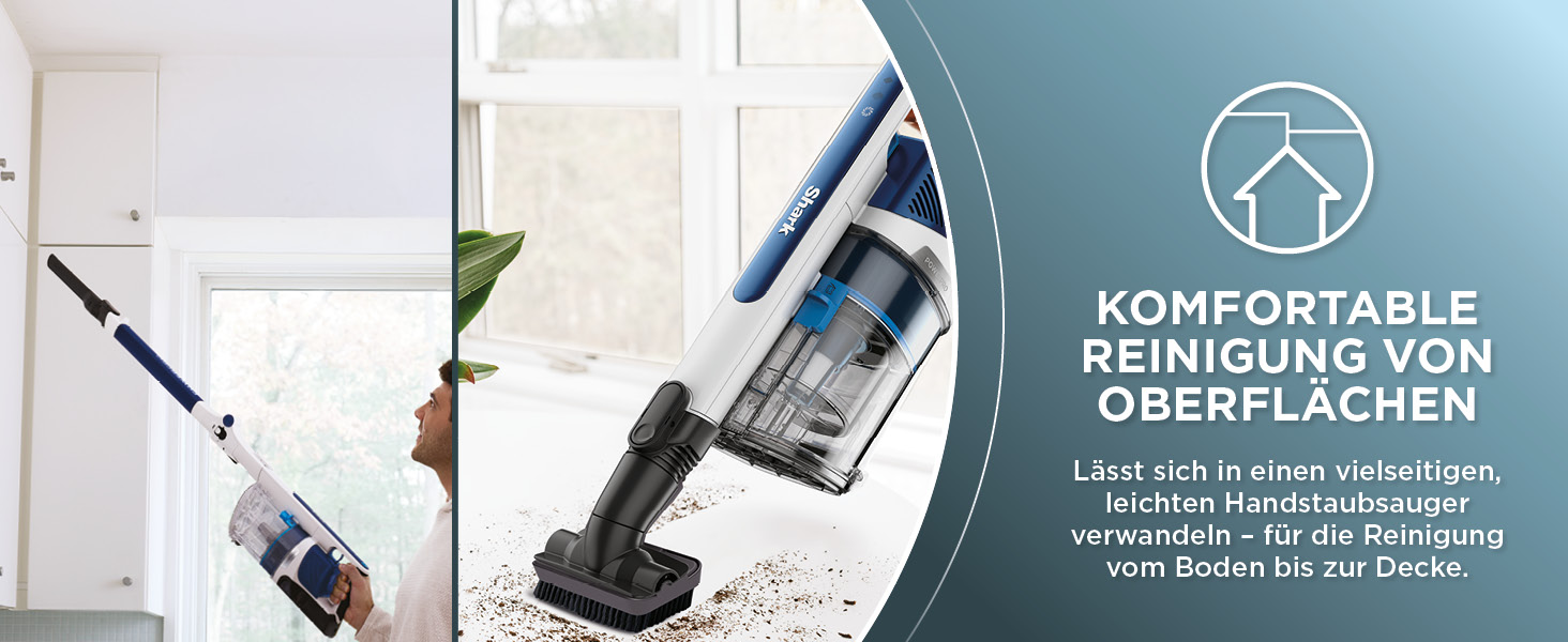 Пилгопоглинач Shark PowerPro IZ380EU: акумуляторний, бездротовий, для тварин, алергіків, з LED-підсвічуванням та гнучким гофрованим всмоктувальним трубою, Navy Blue Metallic