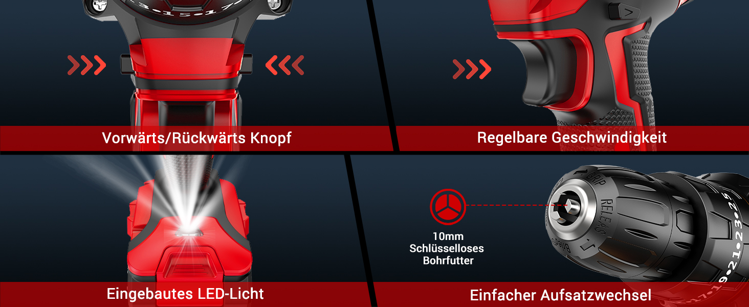 Акумуляторний шуруповерт BETENST 21V з 2 акумуляторами 2.0Ah, 42Nm, 25 моментів, 2 швидкості, LED-ліхтик, 30-ти елементний набір для дому та саду, DIY проєкти