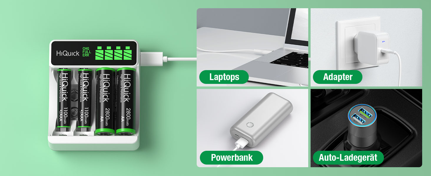 Зарядний пристрій HiQuick для акумуляторів NI-MH/NI-CD AA/AAA з LCD-дисплеєм, 4 слоти, швидка зарядка