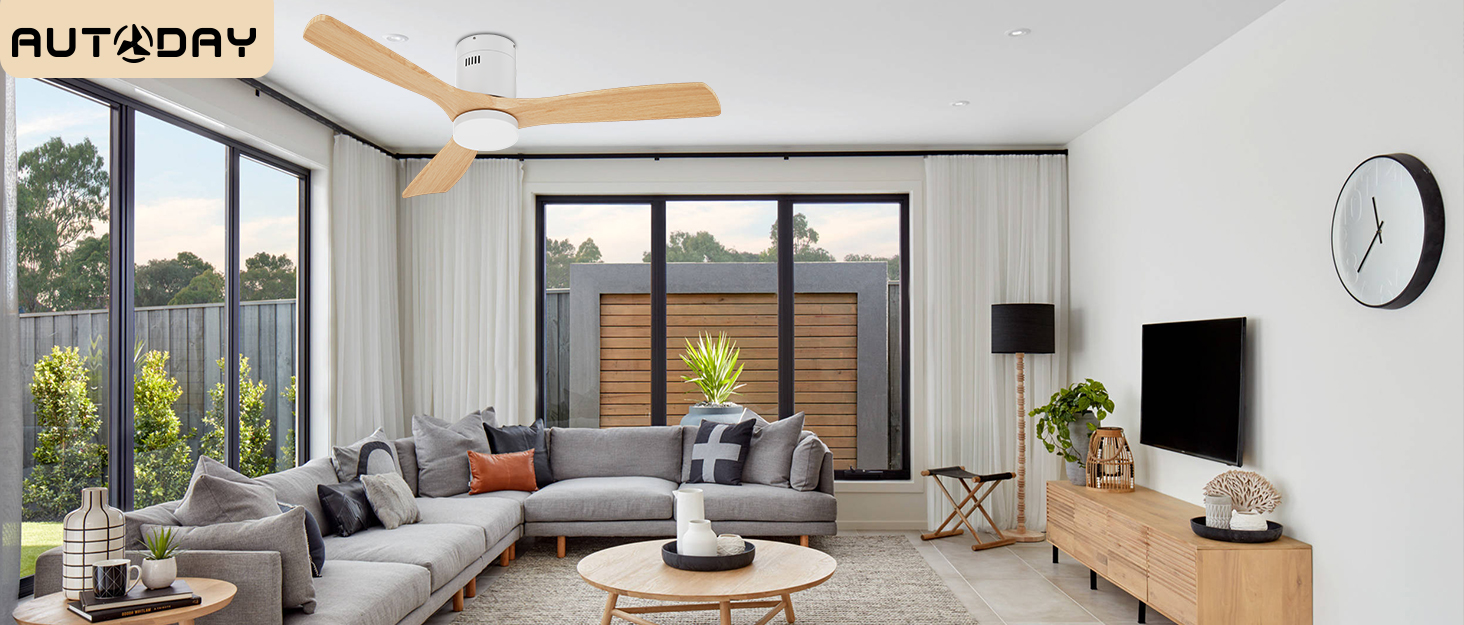 Стеляний вентилятор Holz з підсвічуванням, регулюванням яскравості LED 24W, тихий DC-двигун 38W, діаметр 132 см, з пультом дистанційного керування та таймером, 6 швидкостей, дерев'яний дизайн