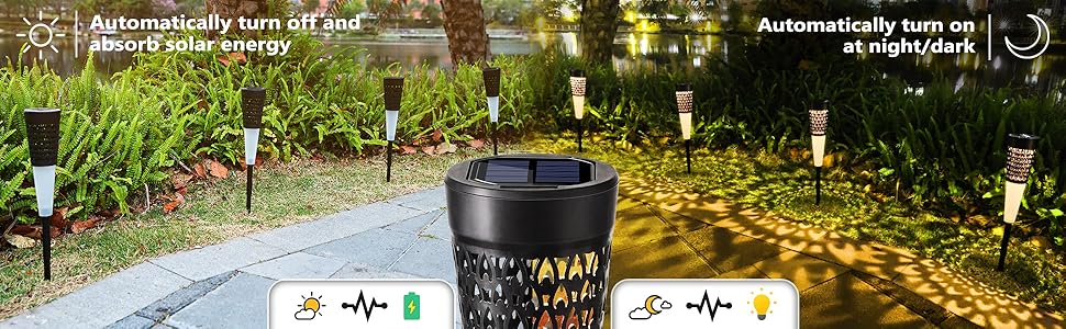 Outdoor Solar Path Lights - Set of 6 with Realistic Flame Effect