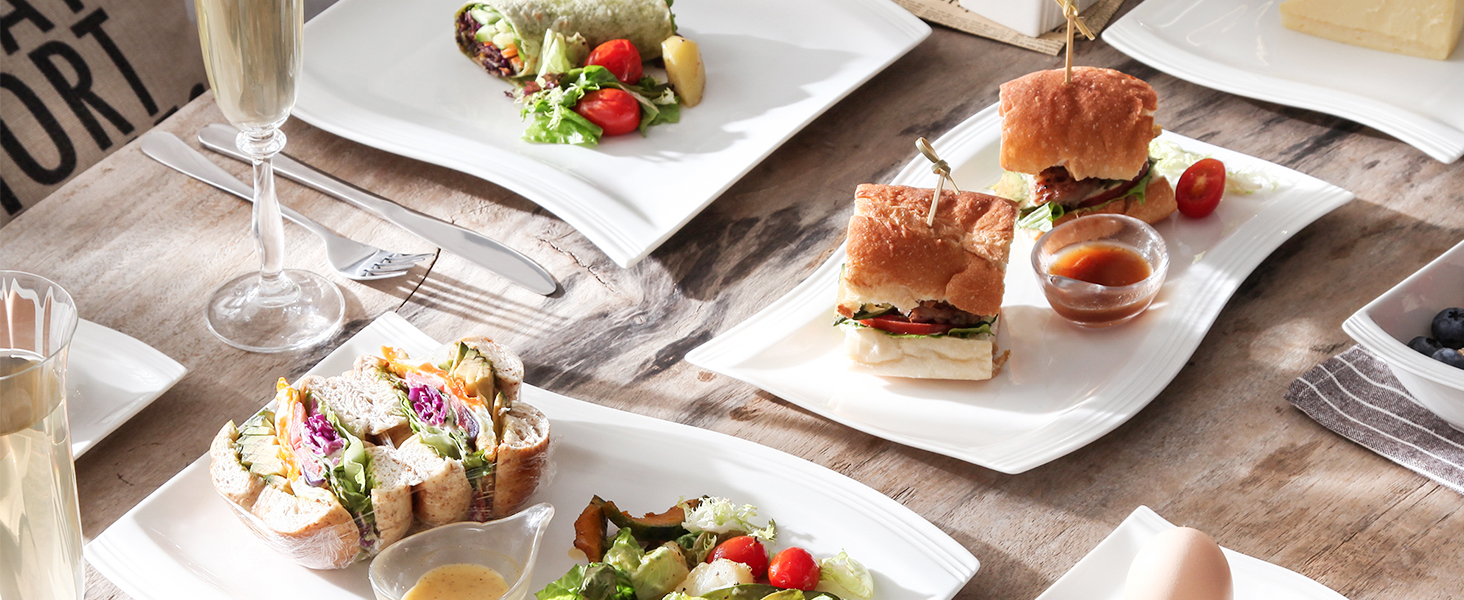 MALACASA Набір тарілок Serie Flora, 2 шт., кремово-білий порцелан, 33.7x28 см та 27.9x20.3 см