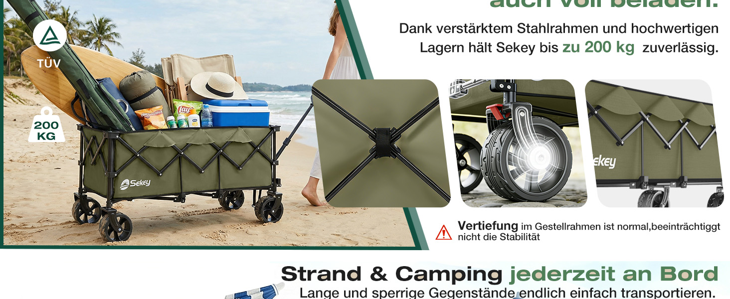 Бомбовоз Sekey XXXL, 300л, 200кг, для великих сімей, з великими колесами, розкладний, оливковий