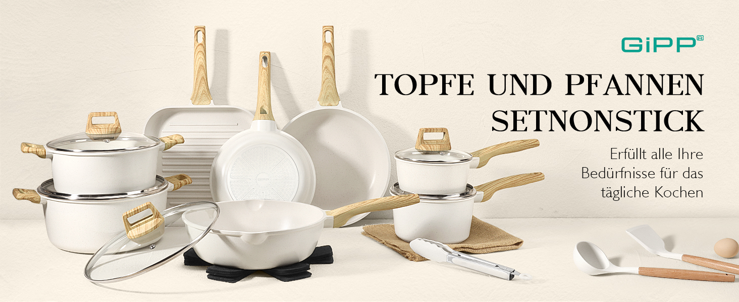 Набір каструль та сковорідок GiPP Ceramic Antihaft 22 частини – керамічне антипригарне покриття, безпечне, для посудомийної машини, без PFAS, PTFE, PFOA, PFOS
