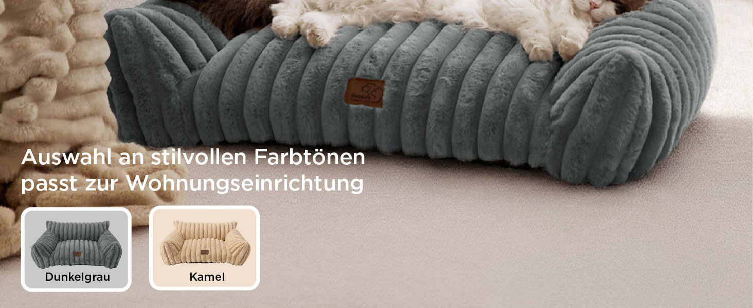 Ортопедичне ліжко для котів BEDSURE великого розміру 61x46x25 см - зручне диван-ліжко для собак та котів, м'яке, з антиковзким покриттям, Kamel