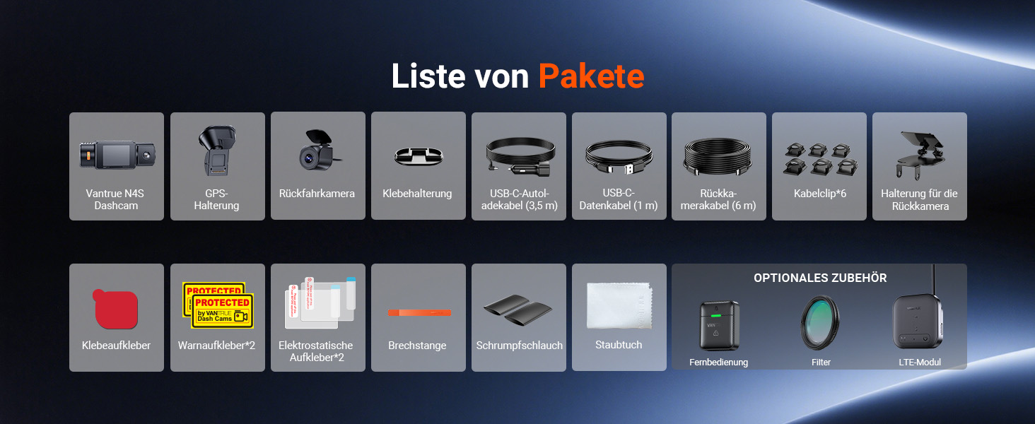 Автомобільний відеореєстратор VANTRUE N4S 3-канальний (2.7K+2.5K+1440P), STARVIS 2 HDR, нічна зйомка, 5GHz Wi-Fi, GPS, 24г паркування, G-сенсор, підтримка 1ТБ, для авто