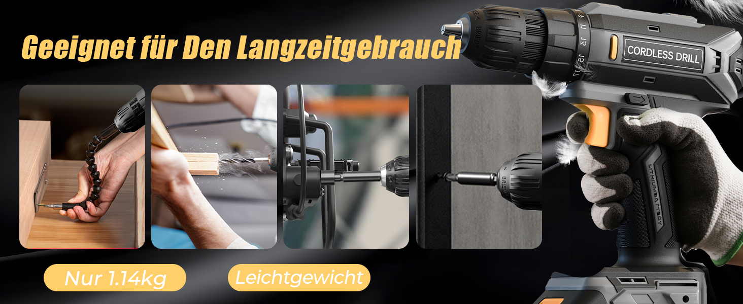 Акумуляторний шуруповерт/дрель 20V, 56 шт. в наборі, 42Nm, LED-підсвітка, сірий колір, для ремонту та DIY-проєктів