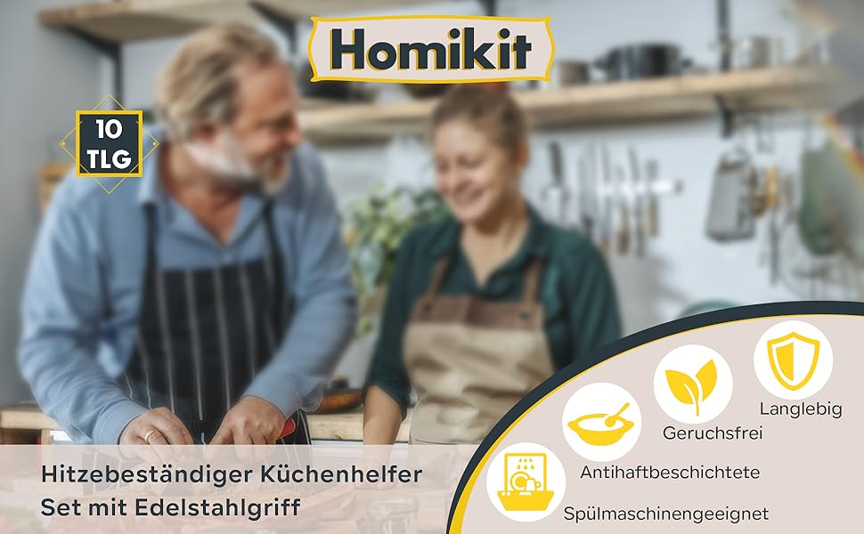 Набір кухонного приладдя Homikit 10 шт. силіконові, з нержавіючої сталі, антипригарні, жаростійкі, для посуду, хакі