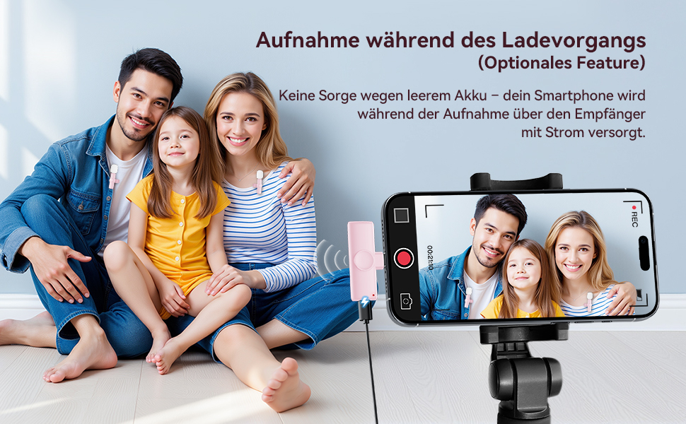 Беспроводной петличный микрофон 2шт, для iPhone, iPad, Android, с шумоподавлением, Plug & Play, для видео, подкастов, YouTube, TikTok (Рожевий)