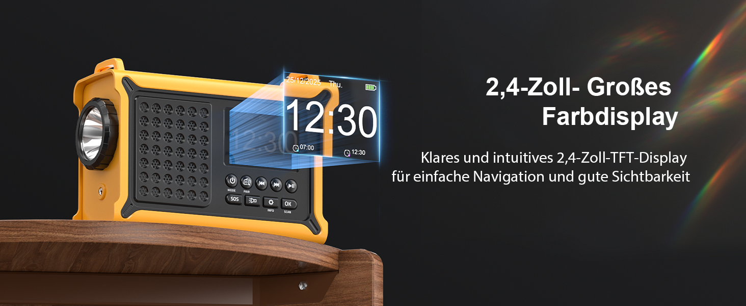 Радіоприймач Kurbelradio з DAB/DAB+/UKW, акумулятор 12000mAh, сонячна панель 8500mm², ручне радіо, Bluetooth 5.0, ліхтарик, для кемпінгу, зелений (жовтий)