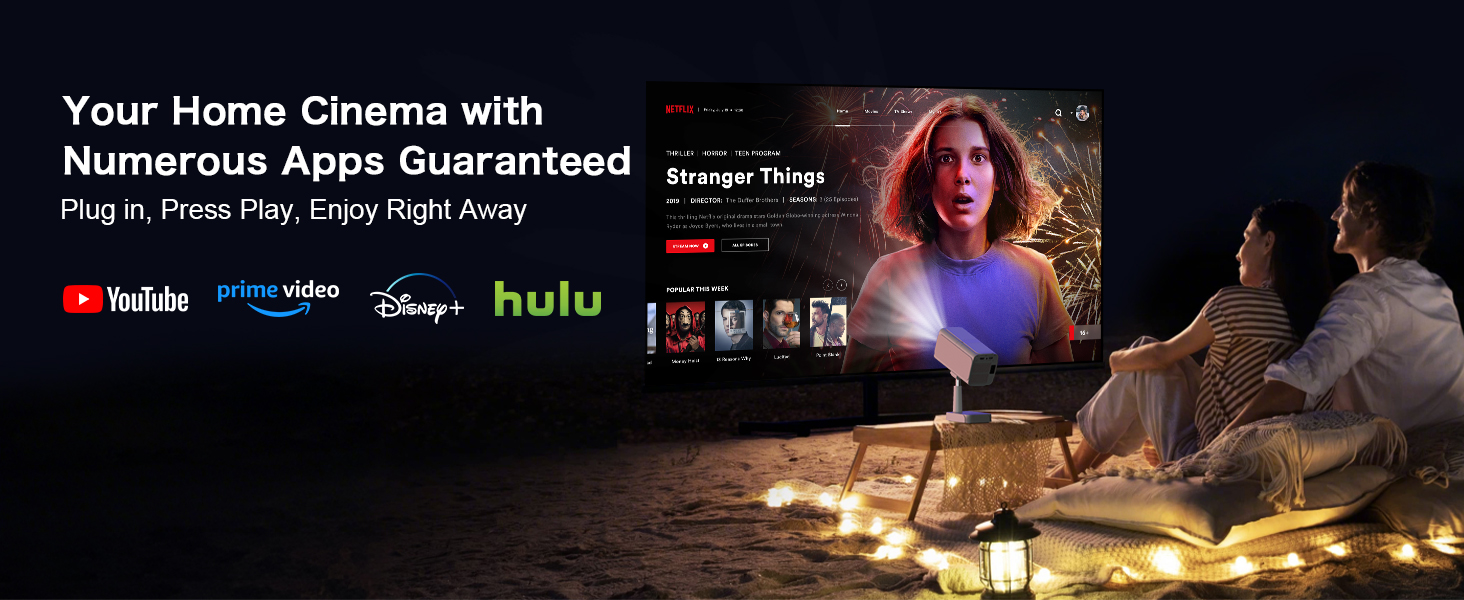 Smart Beamer Puxinat з Android TV, WiFi 6, Bluetooth 5.2: Міні проектор 1080P з авто-корекцією трапецеїдальних спотворень, регульованою підставкою та підтримкою YouTube, Netflix, Hulu