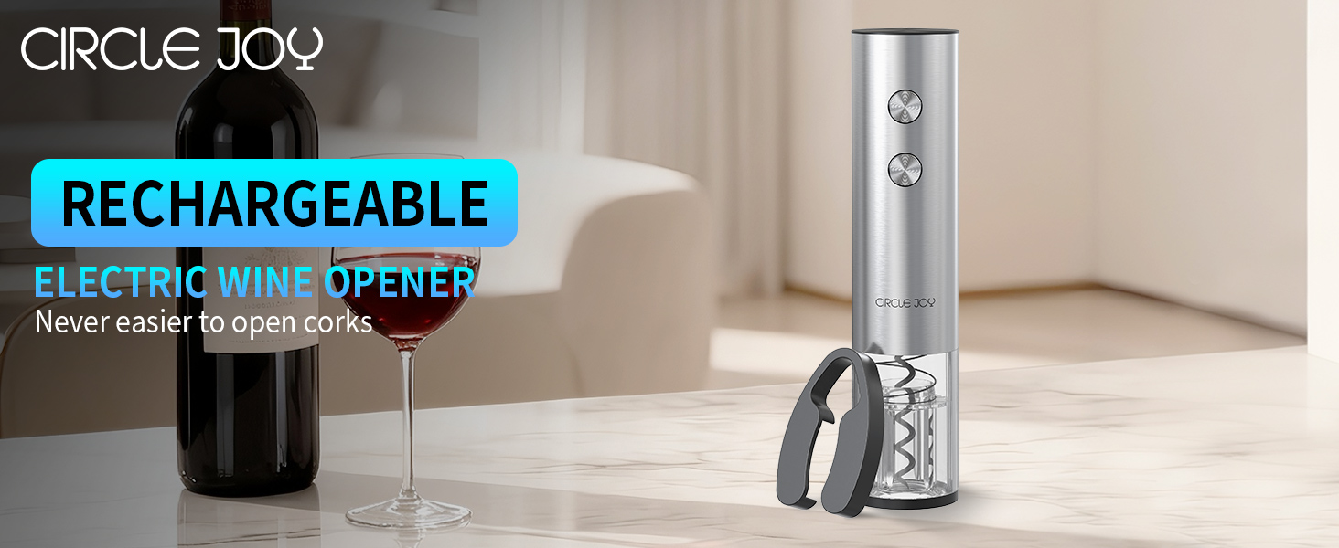 Електричний відкривачка вин CIRCLE JOY 6-в-1 з зарядною станцією, набір з нержавіючої сталі, з різаком фольги та вакуумними закривачами