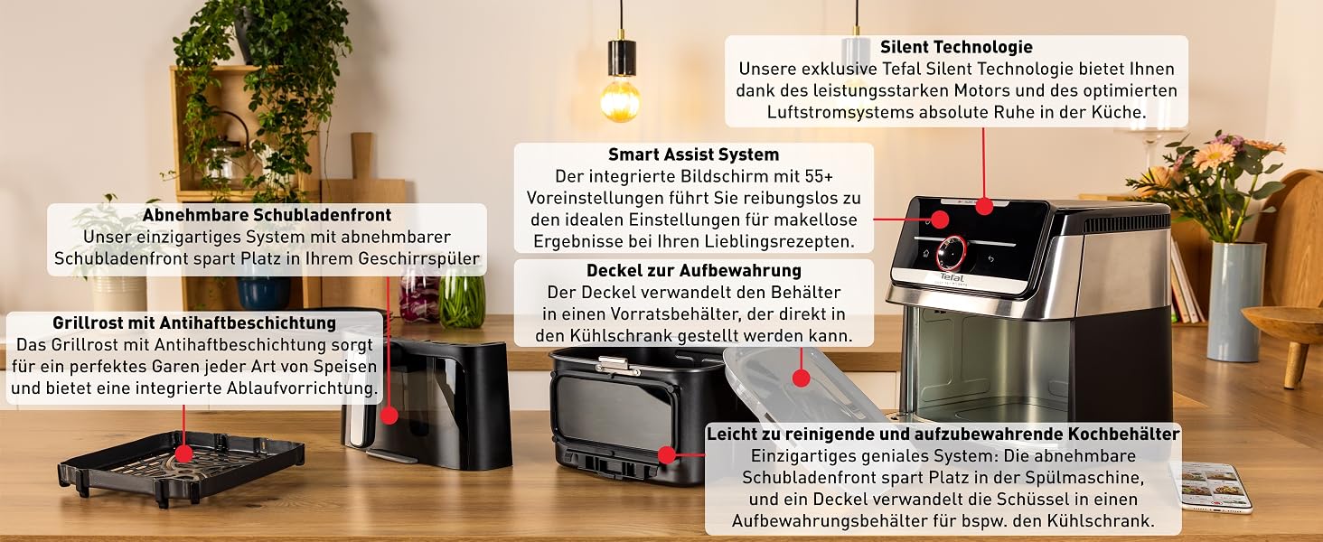 Фритюрниця Tefal Easy Fry Silence 7л з оглядовим вікном, біла (EY8421E0) - аерофритюрниця з тихим режимом, 10 програм, до 8 порцій