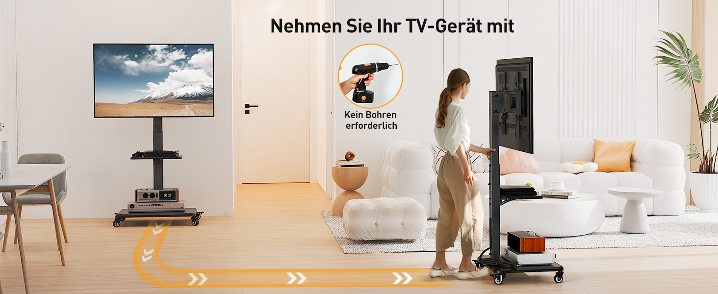 Підставка для телевізора Perlegear на колесах, 32-75 дюймів, до 50 кг, регульована висота, поворотна, нахилена, з підсвічуванням, VESA 600x400mm, PGTVMC27