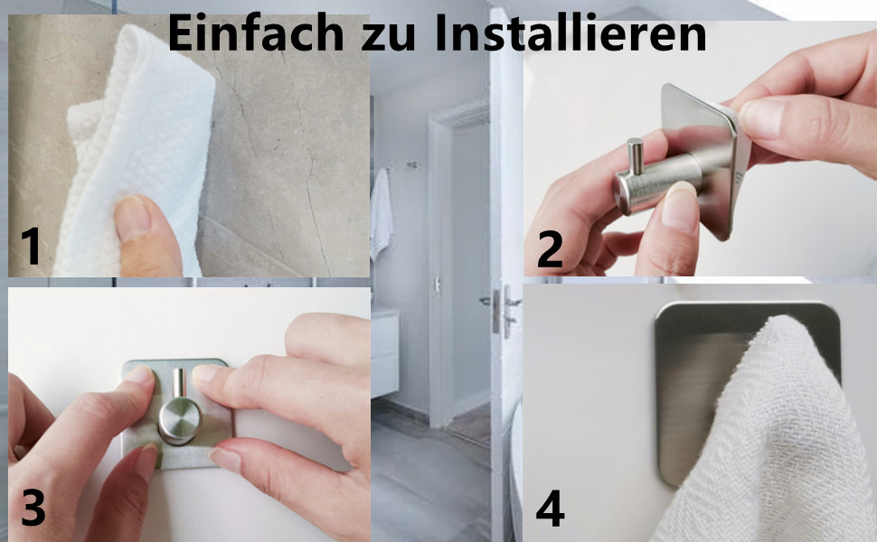 Набір гачків для рушників 6 шт. самоклеючі, з нержавіючої сталі, без свердління, для ванної, туалету, кухні, офісу (сріблясті)