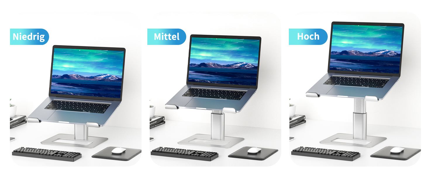 SOUNDANCE Підставка для ноутбука на стіл, регульована, ергономічна, 10-17.3 дюймів, срібна