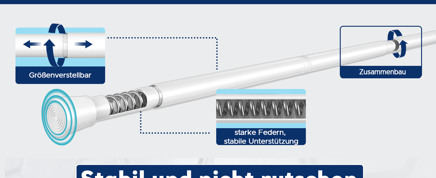 Штанга для карнизів без свердління, біла, 71-155 см, Ø 25 мм, телескопічна, для штор, душової завіси та гардеробу