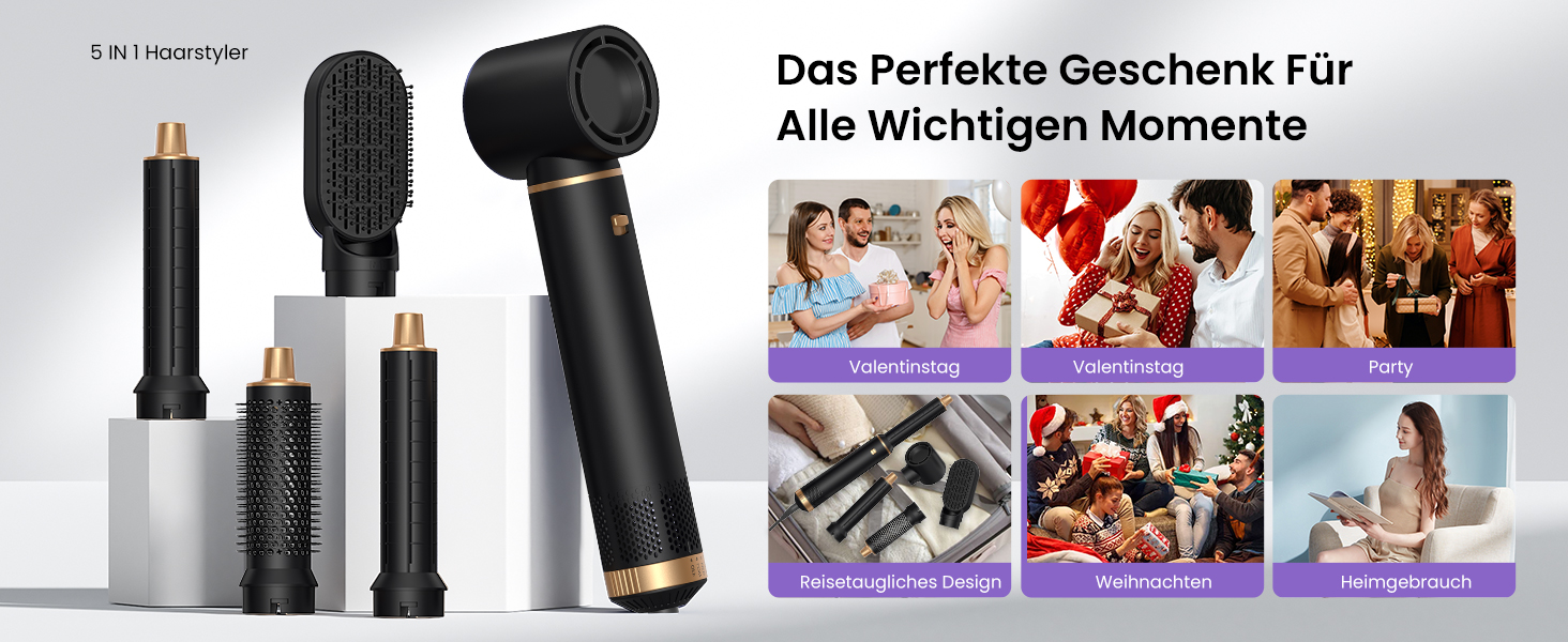 Мультистайлер для волосся 5 в 1 MogaWave Airstyler Airbrush Pro 1000W: фен-щітка, плойка та об'ємний стайлер з іонізацією, чорний