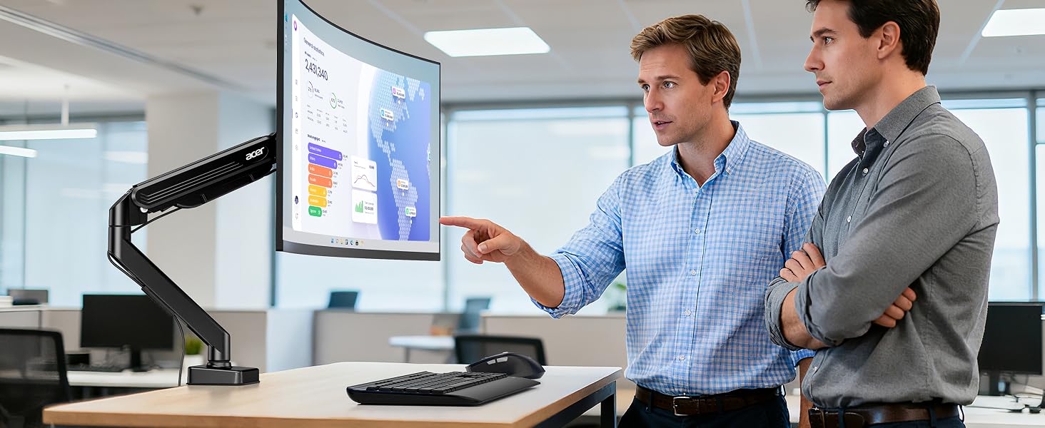 Кронштейн для двох моніторів Acer, ергономічний підвійний стійка-тримач із газліфтом для екранів 17-32 дюймів, VESA 75/100 мм, навантаження 2-9 кг, з кабелем-менеджментом