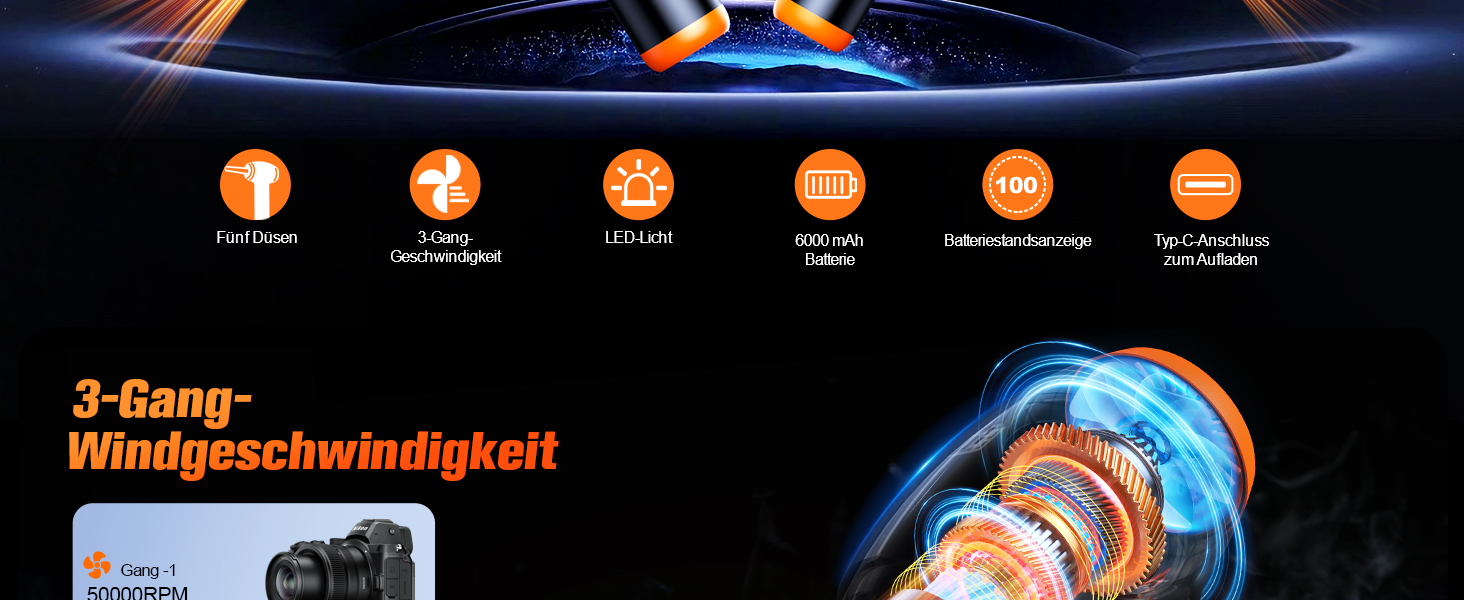 Електричний пилосос ISEYOU для чищення ПК, клавіатури, авто: 90000 об/хв, LED-дисплей, 3 швидкості, 5 насадок