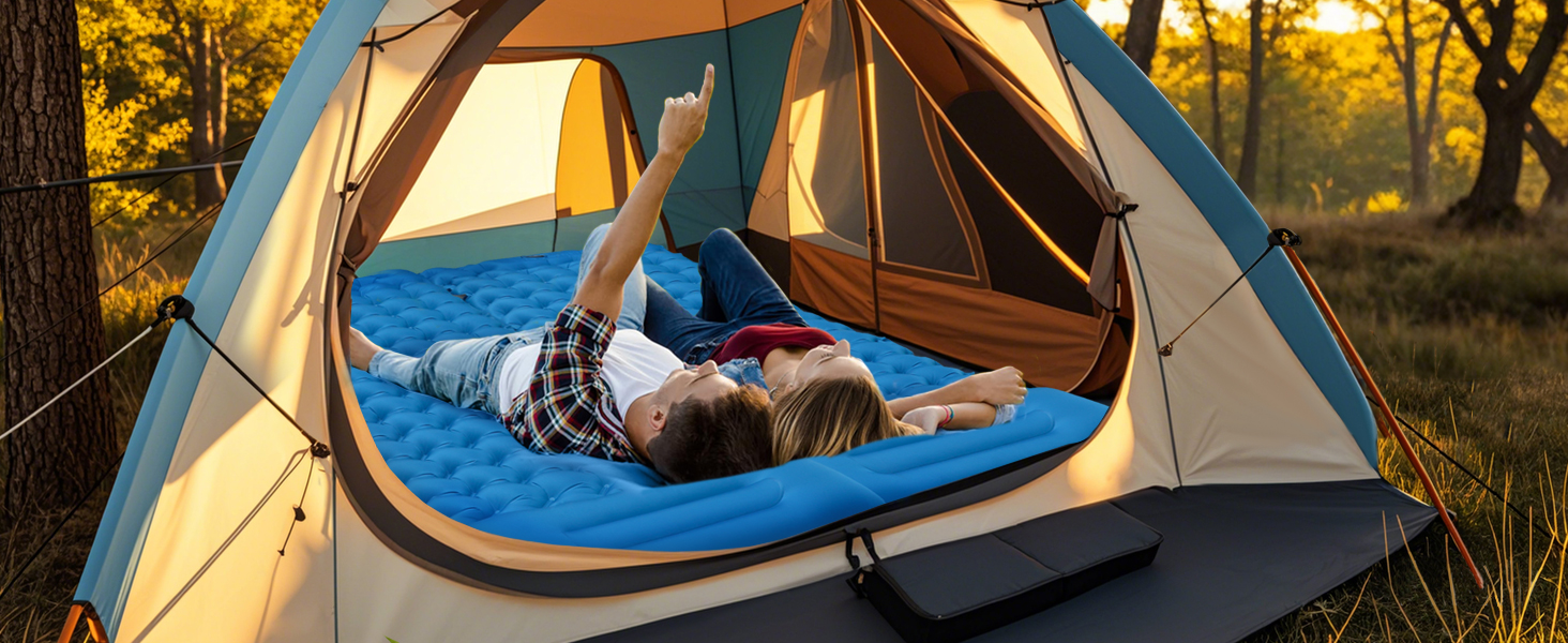 Надувний килимок для кемпінгу Isomatte 9 см, 200x68 см, з подушкою, водонепроникний, синій - для туризму, пляжу, намету