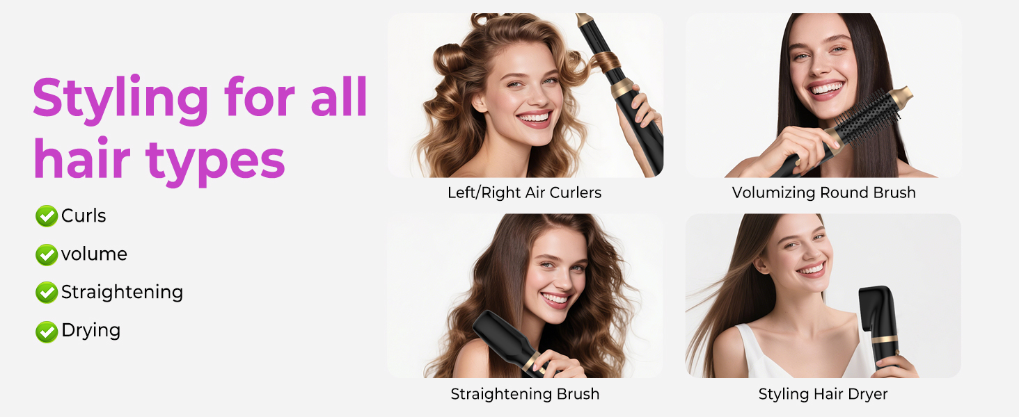 Мультистайлер для волосся 5-в-1 з термощіткою, фен-щіткою, круглою щіткою, плойкою та випрямлячем. Потужність 1000 Вт, 3 температурні режими. Для об'єму, випрямлення, локонів та сушіння. Білий (Чорний)