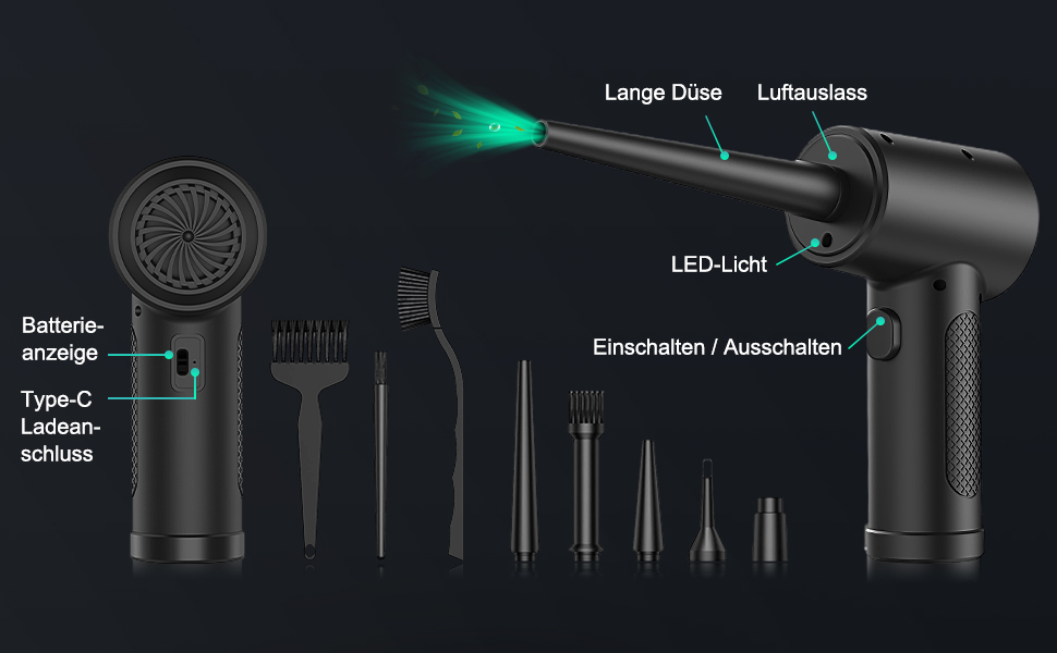 Електричний пилосос-бластер VANBAR для чищення клавіатури, диванів, авто та офісної техніки. Акумулятор 7600mAh, 3 швидкості, USB-зарядка, щітка.