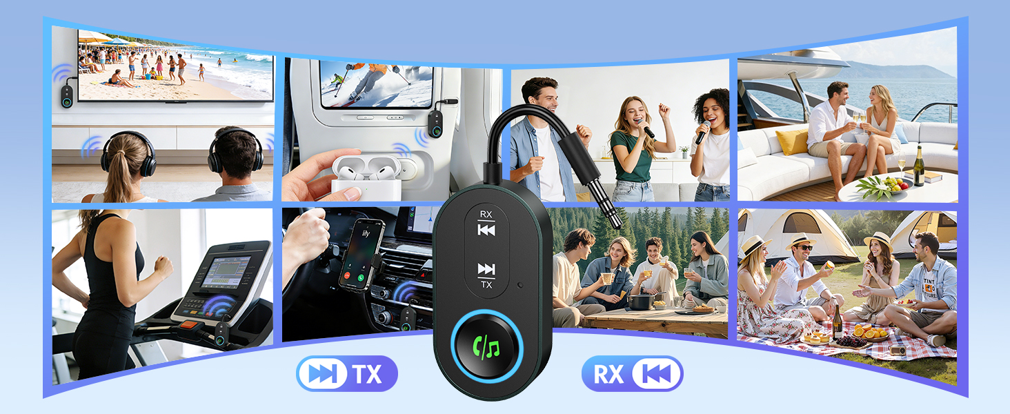 Bluetooth 5.3 адаптер 2-в-1: трансмітер та ресивер для передачі аудіо, чорний