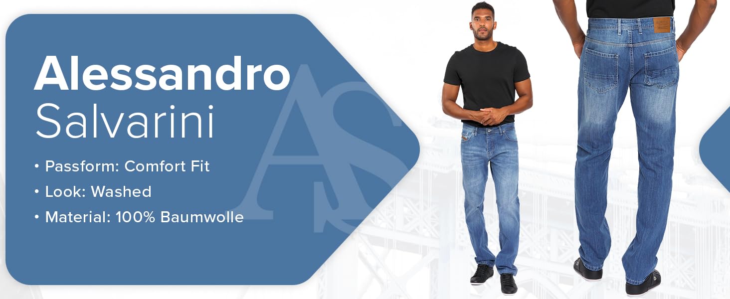 Чоловічі джинси Alessandro Salvarini Comfort Fit прямого крою, середній блакитний, 38W/32L